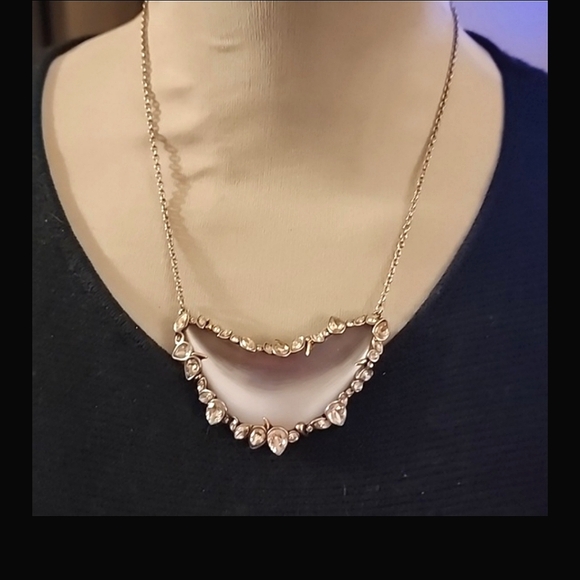 Alexis Bittar Chrome Lucite Jagged Crystal Framed Crescent Pendant